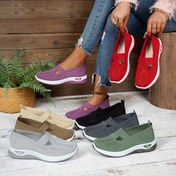 Resim 1 adet Kadınların Nefes Alabilen File Slip-On Spor Ayakkabıları - Kauçuk Tabanlı, Kumaş Tabanlı ve İçli, Düz Burun Tasarımı ile Tüm Mevsimler için Rahat Spor Ayakkabıları 