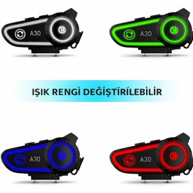 Resim 2 Li Motosiklet Intercom Bluetooth Kulaklık Ip67 Su Geçirmez Otomatik Çağrı Led Işık A30 