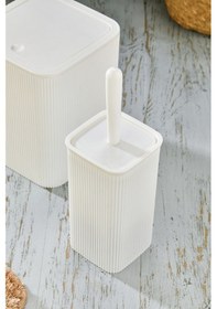 Resim Line 2 Parça Kare Banyo Seti - Çöp Kovası Wc Fırçası Set Beyaz 