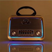 Resim Kahverengi Eskitme Retro Radyo, Bluetooth, Fm, Sd Kart, Aux, Şık Tasarım 