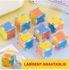 Resim Renkli Orta Boy 3d Küp Labirent Anahtarlık Ebat: 3,7 Cm X 3,7 Cm 1 Adet 