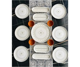 Resim Venüs Home Gold Elips 15 Parça Desenli Kahvaltı Takımı 6 Kişilik Renkli Seramik Set 