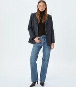 Resim Normal Bel Düz Paça Düğmeli Denim Pantolon - Straight Fit Jean 