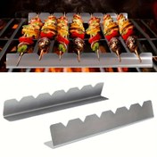 Resim 2 Adet Çok Amaçlı Paslanmaz Çelik Şishli Tepe, Deformasyona Karşı BBQ Şişli Tutucu, Mutfak, Bahçe, Kamp için Pratik Mutfak Aracı - Dayanıklı Metal Pişirme Aracı, Açık Hava Pişirme Ekipmanı | Şık Metal Tepe | Dayanıklı Yapı, BBQ Aksesuarları 