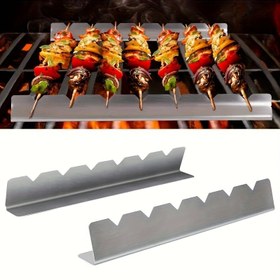 Resim 2 Adet Çok Amaçlı Paslanmaz Çelik Şishli Tepe, Deformasyona Karşı BBQ Şişli Tutucu, Mutfak, Bahçe, Kamp için Pratik Mutfak Aracı - Dayanıklı Metal Pişirme Aracı, Açık Hava Pişirme Ekipmanı | Şık Metal Tepe | Dayanıklı Yapı, BBQ Aksesuarları 