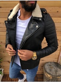 Resim Oliggopol Kürklü Yaka Kuzey Fashion Model Erkek Deri Ceket Mont Çok Renkli 