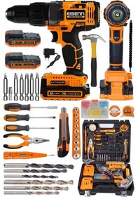 Resim Eisenn 88 V 10 Ah Darbeli Akülü Vidalama Matkap 100 Pcs Usta Set 