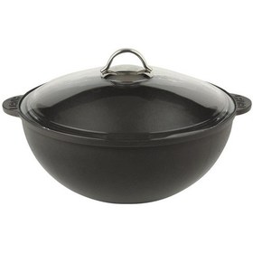 Resim Lava Döküm Yuvarlak Kazan Cam Kapaklı / Tencere. Çap 28 CM. 