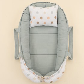 Resim Babynest ve Yastık - Çift Taraflı - Petrol Mavisi Waffle - Puantiye 