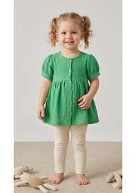 Resim Çikoby Kız Bebek Düğmeli Elbise Ckb-50547 Yeşil 