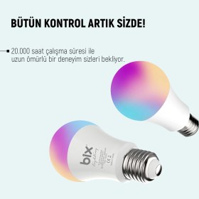 Resim Bix SL-02 Aura Çok Renkli 11W RGB WiFi-Bluetooth Uzaktan Kontrollü Akıllı Ampul 