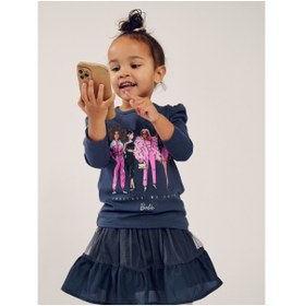 Resim Mini Tül Kız Çocuk Eteği-Katlı,Minimalist,Barbie Detaylı - Koyu Lacivert / 1,5-2 Y 