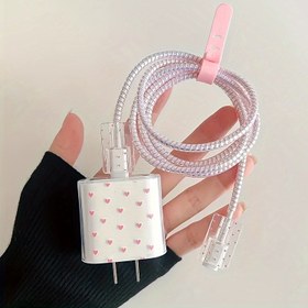 Resim 5'li küçük kalp şekilli koruyucu kılıflar seti, iPhone 20W hızlı şarj veri kablosu için uygun TPU malzeme 