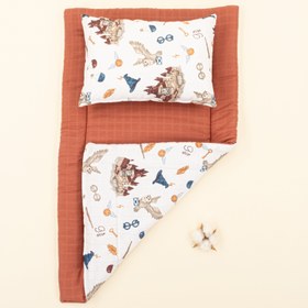 Resim Alt Açma Matı ve Yastık - Çift Taraflı - Koyu Kiremit Muslin - Harry 