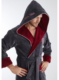 Resim Arena Nakış Triga Bukle Bambu Cotton Erkek Bornoz Antrasit 