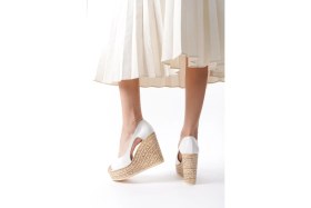 Resim Asmi Shoes Kadın Dolgu Topuklu Beyaz Ayakkabı 11 cm Suni Deri Kalın Taban Tasarım 