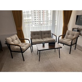 Resim Modern Mars Balkon, Bahçe, Cafe - Salon - Metal Kanepe Koltuk Takımı - 2+1+1 + Sehpa Krem Modernsh55 Krem 