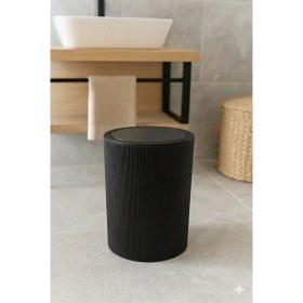 Resim PremiumPort Liza Siyah Çizgili 5 Litre Banyo ve Mutfak Çöp Kutusu 