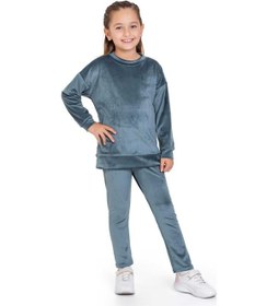 Resim My Kids Wear Kadife Basic Düz Renk Çocuk Takım Füme 