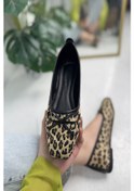 Resim Günlük Kadın Babet Fiyonklu Kısa Topuk Küt Burun Hafif Rahat Kalıp Tırtık Taban Ayakkabı 393 LEOPAR 