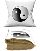 Resim CeyCan Ying Yang Desenli Iç Dolgusu Battaniyeli Araç Içi Opsiyonel Yastık 36x36cm 