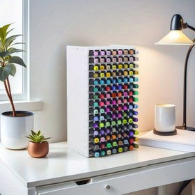 Resim 120 Delikli Masaüstü Büyük Kapasiteli Marker Kalemlik, Çok Amaçlı Ayarlanabilir Stand - İşaretleyiciler, Vurgulayıcılar ve Renkli Kalemler İçin İdeal. Dayanıklı Tasarımıyla Kırtasiye Dükkanları, Sınıflar ve Evler İçin Mükemmel 