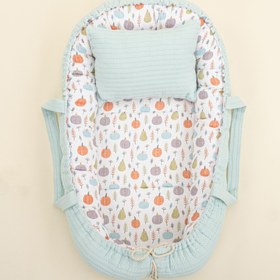 Resim Babynest ve Yastık - Çift Taraflı - Turkuaz Örgü - Yeşil Balkabağı 