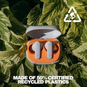 Resim Skullcandy Smokin' Buds kulak içi kablosuz kulaklık, 20 saat pil ömrü,%50 sürdürülebilir plastik, mikro, iPhone, Android ve Bluetooth cihazlarla uyumlu - kemik/turuncu ışıltı 