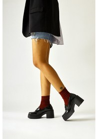 Resim Alinne Siyah Rugan Kalın Tabanlı Platformlu Makosen Ayakkabı 001 