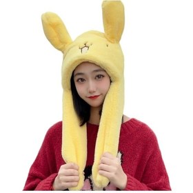 Resim Sevimli Hareketli Kulaklı Kadınlar İçin Yumuşak Tavşan Desenli Peluş Kış Şapkası Sarı 