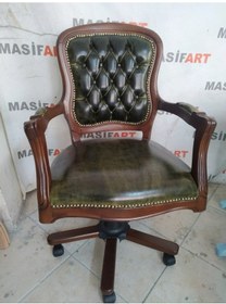 Resim Masifart Newyork Ahşap Klasik Ofis Çalışma Koltuğu Ceviz Makam Koltuğu 