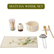 Resim 8 parçalı Japon Matcha Çay Seremonisi Seti, Seramik Matcha Çırpıcı, Eleme, Kase, Çırpıcı Tutucu, Bambu saç tokası ve Paspas, Noel, Cadılar Bayramı, Paskalya, Hanuka, Şükran Günü Dekorasyonu için İdeal 