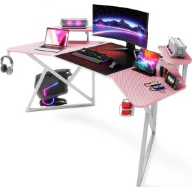 Resim Karr Gaming Vortex 25MM Kanatlı Oyuncu Masası | Pembe Karbon Fiber Kaplama | Raflı Oyuncu Masası 