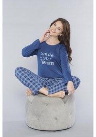 Resim Uzun Kol Pijama Takım Mevsilik Viskon Alperi 790-26 İndigo 