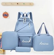 Resim Maxaccess Blue Font A Kişiye Özel Tek Renk Sırt Çantası 4 Parça Set Büyük Kapasiteli Öğrenci Hafif Sırt Çantası Mavi 