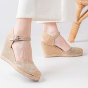 Resim Kartezyen Süet Hasırlı Ten Dolgu Topuklu Ayakkabı 