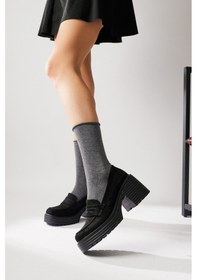 Resim Alinne Siyah Süet Kalın Tabanlı Platformlu Makosen Ayakkabı 001 