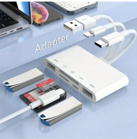 Resim 5 İn 1 Lightning Usb-a Type-c Çıkışlı Çoklu Otg Çevirici Adaptör Sd Tf Kart Okuyucu Usb Hub 