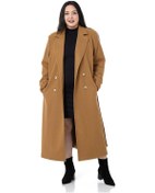 Resim Büyük Beden Yırtmaçlı Uzun Astarlı Tarçın Kaşe Kaban-tarçın Camel 