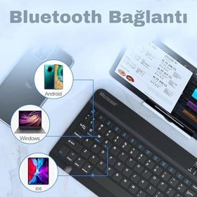 Resim Şık Tasarımlı Bluetooth Kablosuz Klavye ve Mouse Seti | Android, iOS ve Windows Uyumlu | Şarj Edilebilir, Taşınabilir ve Sessiz Tuşlu Set (Siyah) 