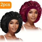 Resim 2 adet Kadınlar için şık bonnet geniş kenarlı elastik bantlı saç başlığı, günlük spor ve uyku için uygun, düz veya kıvırcık saçlar için uygun, pürüzsüz renkli uyku şapkası 
