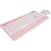 Resim Lunatic Everest KM-9676 Multimedya Tablet-Telefon Standlı Bileklik Ağrı Engelleyicili Uzun Menzilli Kablosuz Klavye Mouse Set (PEMBE) 