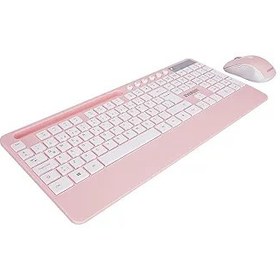 Resim Lunatic Everest KM-9676 Multimedya Tablet-Telefon Standlı Bileklik Ağrı Engelleyicili Uzun Menzilli Kablosuz Klavye Mouse Set (PEMBE) 