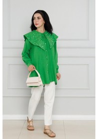 Resim Sevitli Geniş Yaka İncili Tunik-benetton Yeşili-4111-benetton Yeşili Benetton Yeşili 