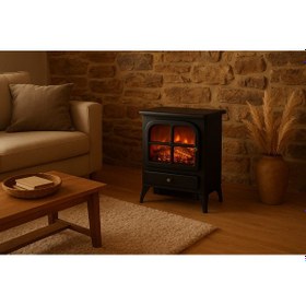 Resim Tektes Elektrikli Şömine Isıtıcı Fanlı Gerçek Alev Efektli Dekoratif Soba 