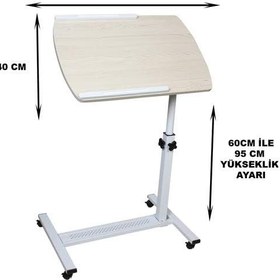 Resim Hodbehod Koltuk Kenarı Yükseklik ve Eğim Ayarlı Tekerlekli Laptop Sehpası Bilgisayar Masası 