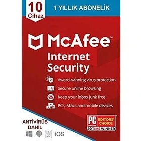 Resim Mcafee Internet Security 10 Cihaz 1 Yıl Son Sürüm 