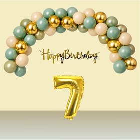 Resim 7 Yaş Retro Gold Kromgold Küfyeşili Kumbeji Balon Happy Birthday Banner Gold Rakam Doğum Günü Süsü Çok Renkli 