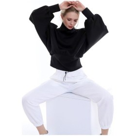 Resim Dreamlike Yaka Ve Omzu Fermuarlı Uzun Kollu Yarasa Kol Sweat Cepli Pantolon Takım Siyah 