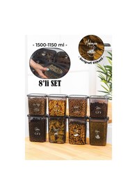 Resim Vienev Beyaz Serigrafi Etiketli 8li Peggy Dikdörtgen Saklama Kabı Seti 4x 1500-1150 Ml Antrasit 